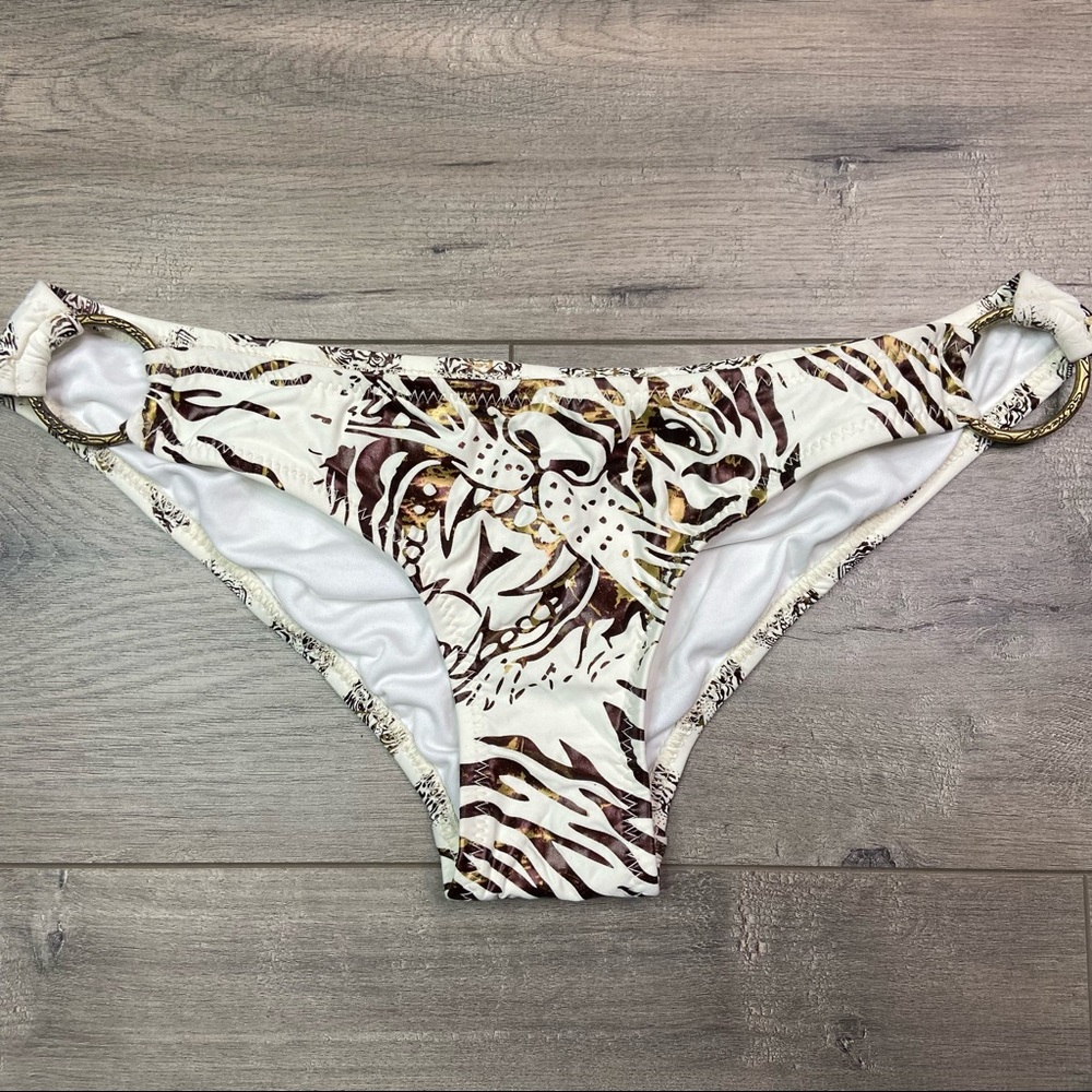 ED HARDY Tiger BIKINI BOTTOMS White Brown Metallic